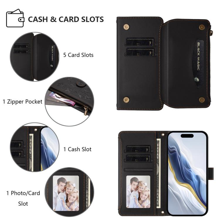 For iPhone Air Butterfly Love Flower Multi-card Zipper Wallet Leather Phone Case(Black) - iPhone Air Cases by buy2fix | Online Shopping UK | buy2fix