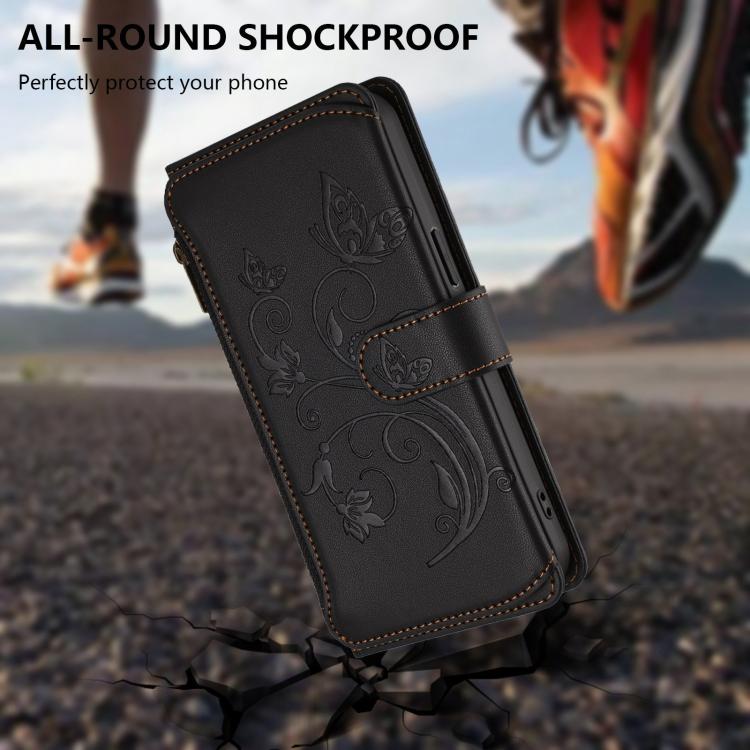 For iPhone Air Butterfly Love Flower Multi-card Zipper Wallet Leather Phone Case(Black) - iPhone Air Cases by buy2fix | Online Shopping UK | buy2fix