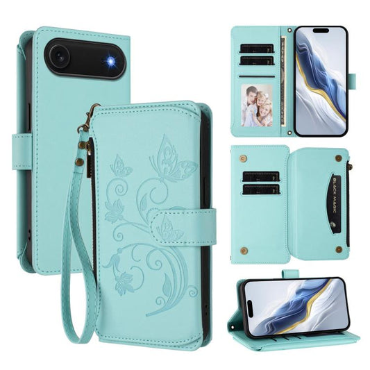 For iPhone Air Butterfly Love Flower Multi-card Zipper Wallet Leather Phone Case(Mint Green) - iPhone Air Cases by buy2fix | Online Shopping UK | buy2fix