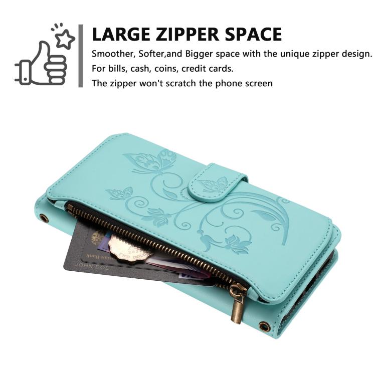 For iPhone Air Butterfly Love Flower Multi-card Zipper Wallet Leather Phone Case(Mint Green) - iPhone Air Cases by buy2fix | Online Shopping UK | buy2fix