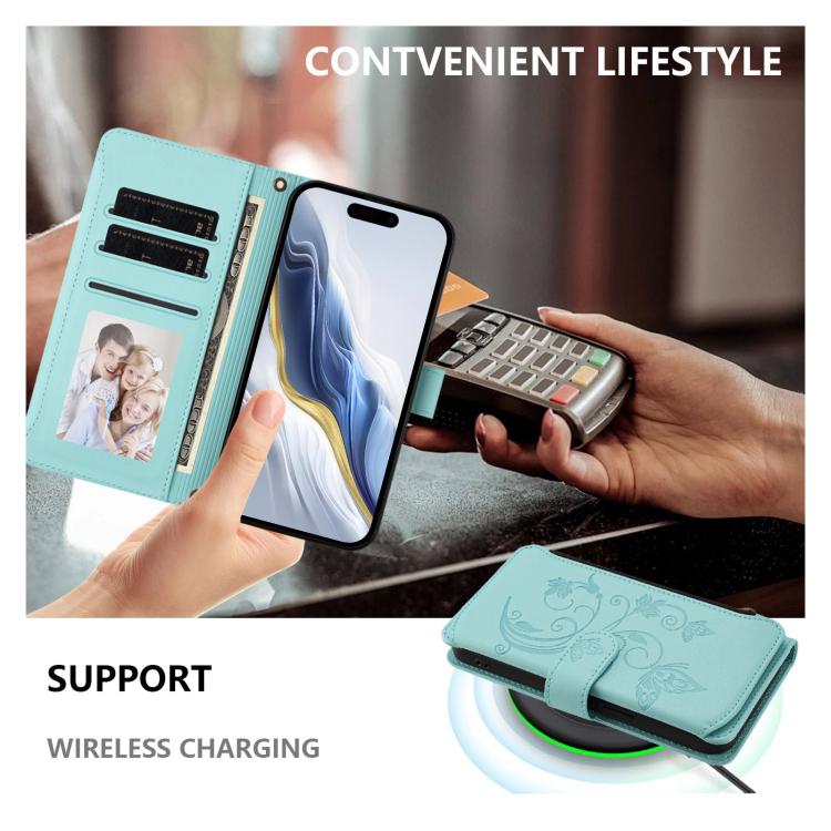 For iPhone Air Butterfly Love Flower Multi-card Zipper Wallet Leather Phone Case(Mint Green) - iPhone Air Cases by buy2fix | Online Shopping UK | buy2fix