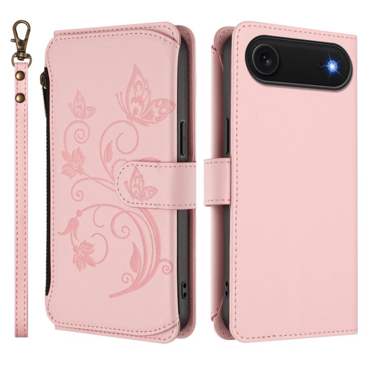 For iPhone Air Butterfly Love Flower Multi-card Zipper Wallet Leather Phone Case(Pink) - iPhone Air Cases by buy2fix | Online Shopping UK | buy2fix