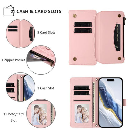 For iPhone Air Butterfly Love Flower Multi-card Zipper Wallet Leather Phone Case(Pink) - iPhone Air Cases by buy2fix | Online Shopping UK | buy2fix