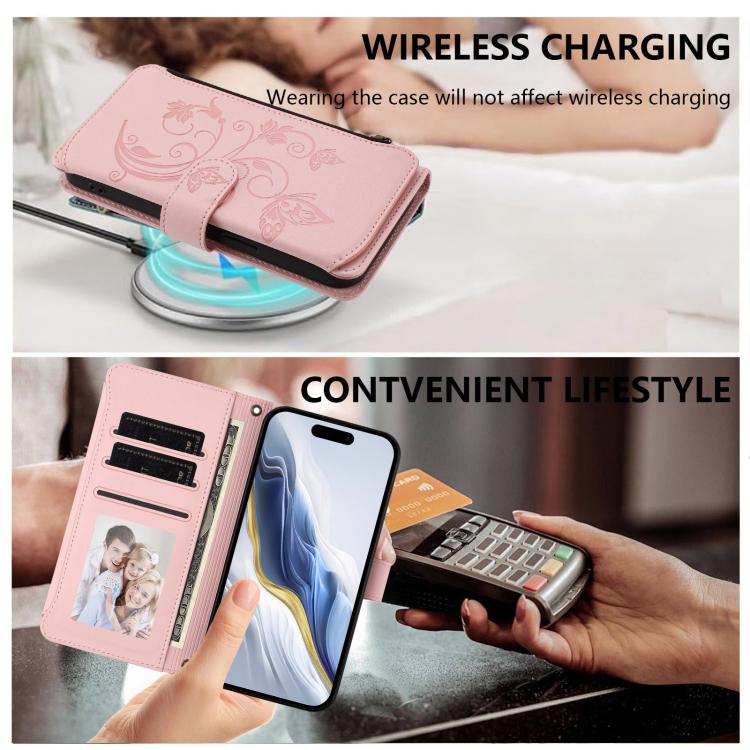 For iPhone Air Butterfly Love Flower Multi-card Zipper Wallet Leather Phone Case(Pink) - iPhone Air Cases by buy2fix | Online Shopping UK | buy2fix