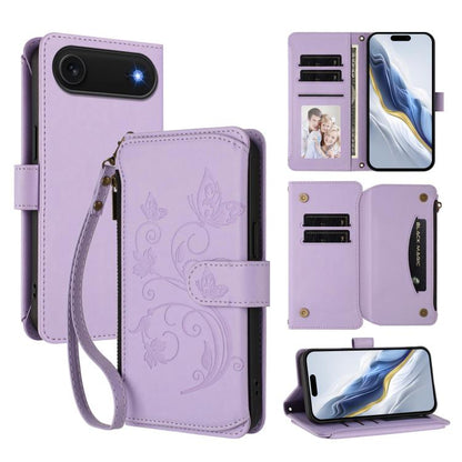 For iPhone Air Butterfly Love Flower Multi-card Zipper Wallet Leather Phone Case(Light Purple) - iPhone Air Cases by buy2fix | Online Shopping UK | buy2fix