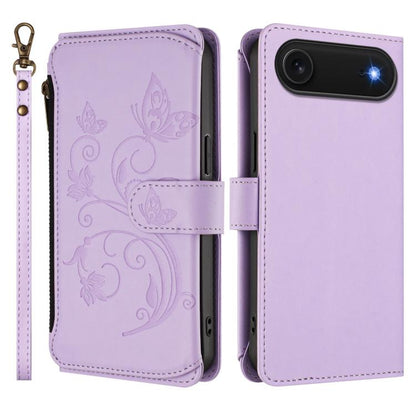 For iPhone Air Butterfly Love Flower Multi-card Zipper Wallet Leather Phone Case(Light Purple) - iPhone Air Cases by buy2fix | Online Shopping UK | buy2fix