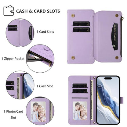 For iPhone Air Butterfly Love Flower Multi-card Zipper Wallet Leather Phone Case(Light Purple) - iPhone Air Cases by buy2fix | Online Shopping UK | buy2fix