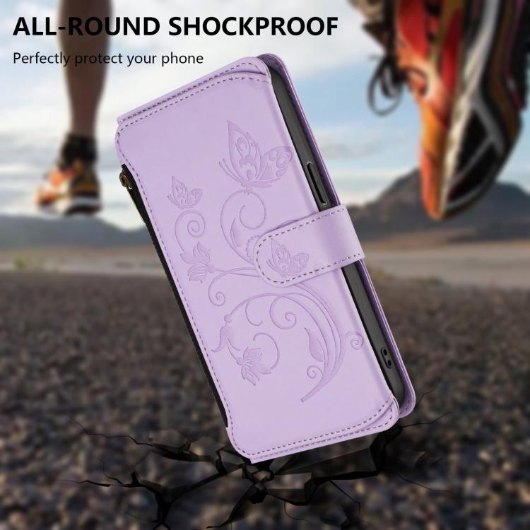 For iPhone Air Butterfly Love Flower Multi-card Zipper Wallet Leather Phone Case(Light Purple) - iPhone Air Cases by buy2fix | Online Shopping UK | buy2fix