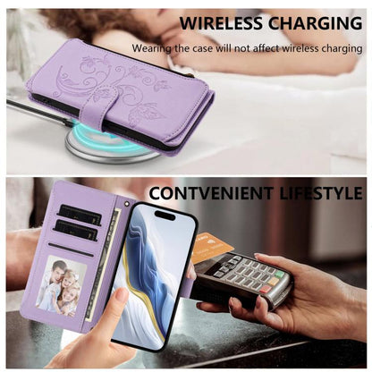 For iPhone Air Butterfly Love Flower Multi-card Zipper Wallet Leather Phone Case(Light Purple) - iPhone Air Cases by buy2fix | Online Shopping UK | buy2fix