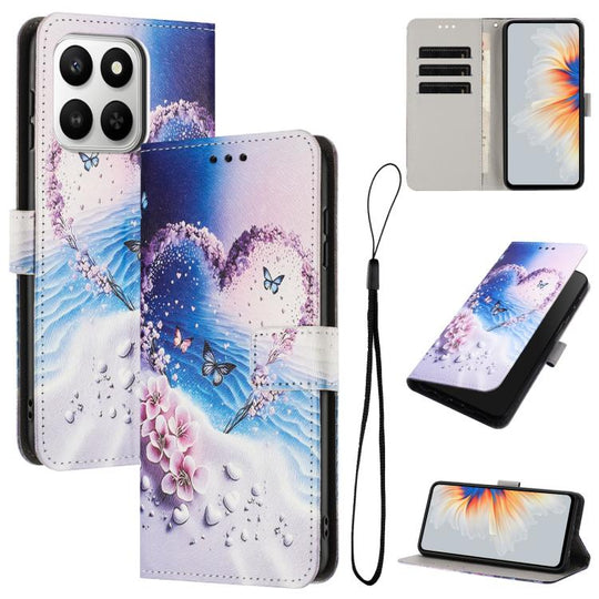 For Honor 400 Smart 5G / X7d 5G Color Drawing Pattern Leather Phone Case(Love Butterfly)