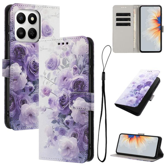 For Honor 400 Smart 5G / X7d 5G Color Drawing Pattern Leather Phone Case(Purple Rose)