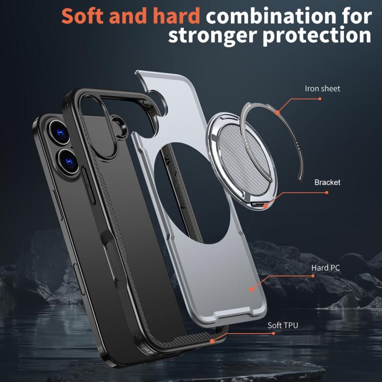 For iPhone 17 Metal 360 Degree Rotation Holder MagSafe Phone Case(Grey) - iPhone 17 Cases by buy2fix | Online Shopping UK | buy2fix