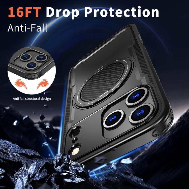 For iPhone 17 Pro Max Metal 360 Degree Rotation Holder MagSafe Phone Case(Black) - iPhone 17 Pro Max Cases by buy2fix | Online Shopping UK | buy2fix