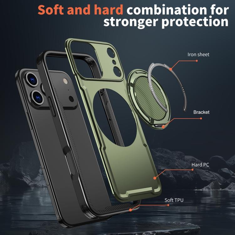 For iPhone 17 Pro Max Metal 360 Degree Rotation Holder MagSafe Phone Case(Olive Green) - iPhone 17 Pro Max Cases by buy2fix | Online Shopping UK | buy2fix