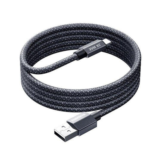 REMAX CB01 3A USB to 8 Pin Aluminum Alloy Braided Fast Charging Data Cable with LED Light, Length: 1.2m(Black)