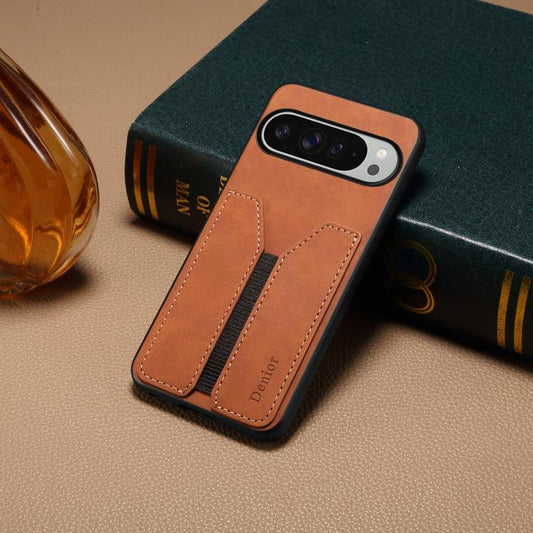 For Google Pixel 10 Pro XL Denior D07 DV Elastic Card Slot PU Back Cover Phone Case(Brown) - Google Cases by Denior | Online Shopping UK | buy2fix