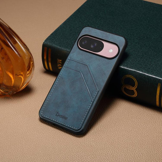 For Google Pixel 10 Pro / Pixel 10 Denior D09 PU Dual Card Slot Back Cover Phone Case(Blue) - Google Cases by Denior | Online Shopping UK | buy2fix