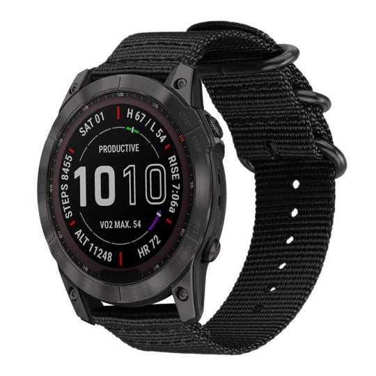 For Garmin Fenix 8/7X/6X/5X 26mm xDfind Ring Buckle Nylon Canvas Watch Band(Black)