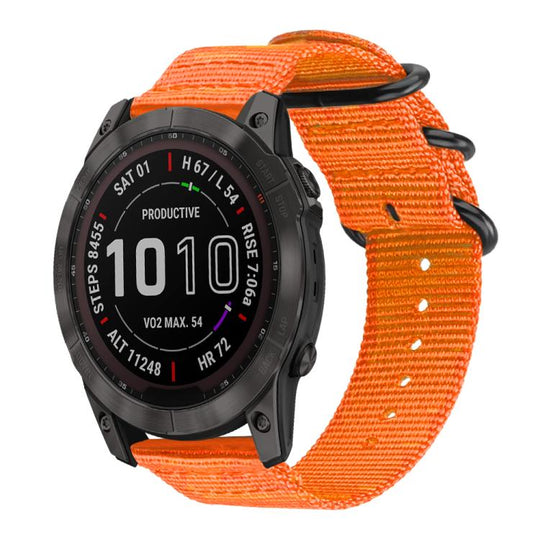 For Garmin Fenix 8/7X/6X/5X 26mm xDfind Ring Buckle Nylon Canvas Watch Band(Orange)