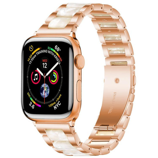 For Apple Watch 42 / 44 / 45 / 46 / 49mm xDfind Three Beads Metal Resin Watch Band(Rose Gold White)