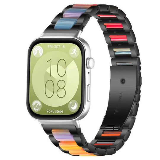 For Huawei Watch Fit4 / Fit4 Pro / Fit3 xDfind Three Beads Metal Resin Watch Band(Black Rainbow)
