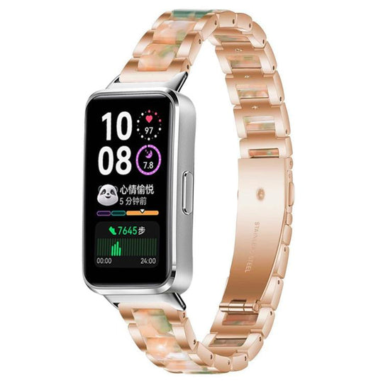 For Huawei Band 10 / 9 / 8 xDfind Three Beads Metal Resin Watch Band(Rose Gold Green)