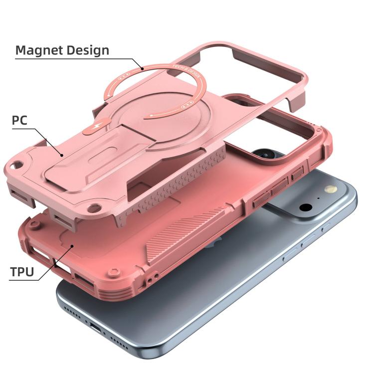 For iPhone 17 Pro Max Armor Magsafe Holder PC Hybrid TPU Phone Case(Pink) - iPhone 17 Pro Max Cases by buy2fix | Online Shopping UK | buy2fix