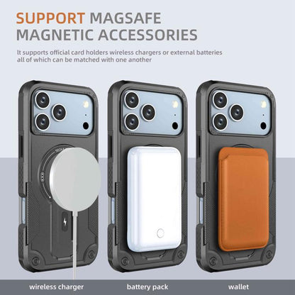 For iPhone 17 Pro Max Armor Magsafe Holder PC Hybrid TPU Phone Case(Black) - iPhone 17 Pro Max Cases by buy2fix | Online Shopping UK | buy2fix