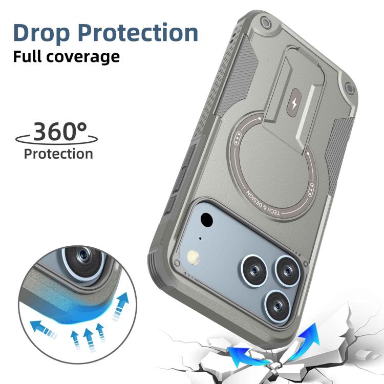 For iPhone 17 Pro Max Armor Magsafe Holder PC Hybrid TPU Phone Case(Grey) - iPhone 17 Pro Max Cases by buy2fix | Online Shopping UK | buy2fix