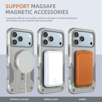 For iPhone 17 Pro Max Armor Magsafe Holder PC Hybrid TPU Phone Case(Grey) - iPhone 17 Pro Max Cases by buy2fix | Online Shopping UK | buy2fix
