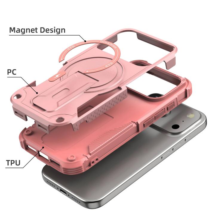 For iPhone 17 Pro Armor Magsafe Holder PC Hybrid TPU Phone Case(Pink) - iPhone 17 Pro Cases by buy2fix | Online Shopping UK | buy2fix