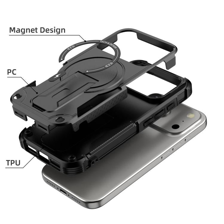For iPhone 17 Pro Armor Magsafe Holder PC Hybrid TPU Phone Case(Black) - iPhone 17 Pro Cases by buy2fix | Online Shopping UK | buy2fix