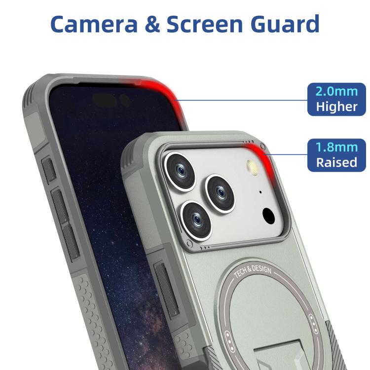 For iPhone 17 Pro Armor Magsafe Holder PC Hybrid TPU Phone Case(Grey) - iPhone 17 Pro Cases by buy2fix | Online Shopping UK | buy2fix