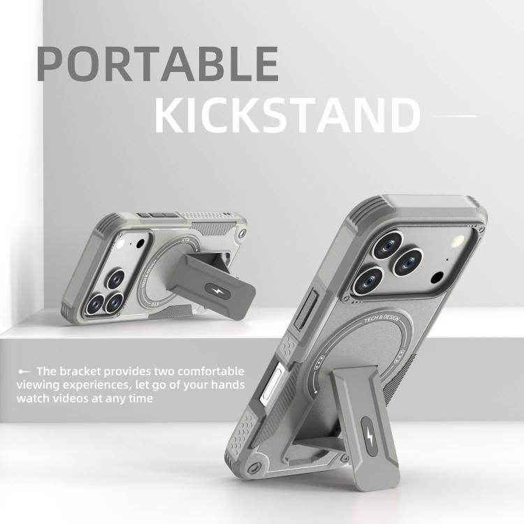 For iPhone 17 Pro Armor Magsafe Holder PC Hybrid TPU Phone Case(Grey) - iPhone 17 Pro Cases by buy2fix | Online Shopping UK | buy2fix