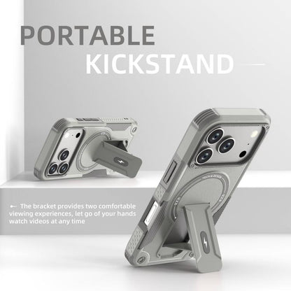 For iPhone 17 Pro Armor Magsafe Holder PC Hybrid TPU Phone Case(Grey) - iPhone 17 Pro Cases by buy2fix | Online Shopping UK | buy2fix
