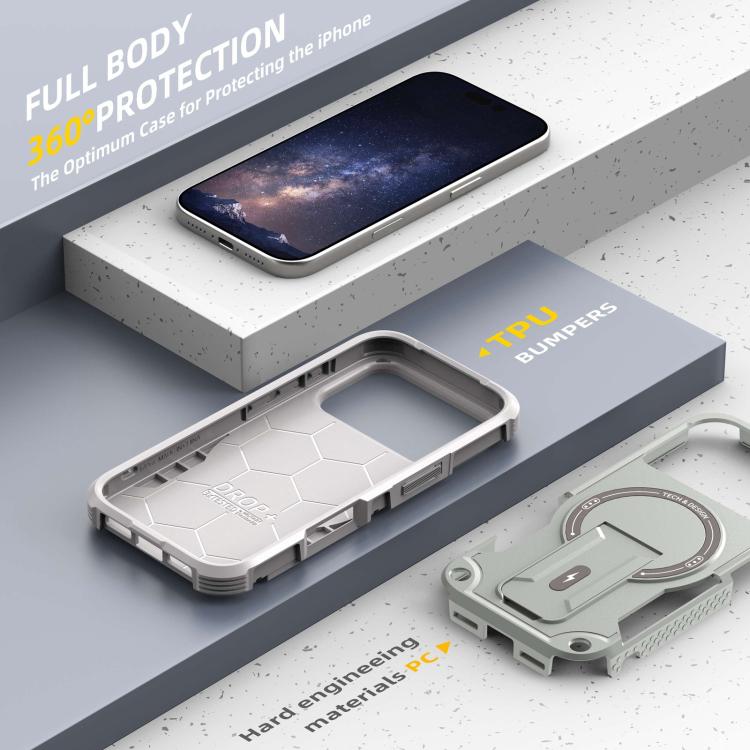 For iPhone 17 Pro Armor Magsafe Holder PC Hybrid TPU Phone Case(Grey) - iPhone 17 Pro Cases by buy2fix | Online Shopping UK | buy2fix