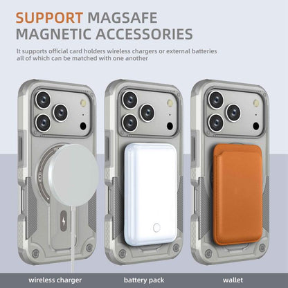 For iPhone 17 Pro Armor Magsafe Holder PC Hybrid TPU Phone Case(Grey) - iPhone 17 Pro Cases by buy2fix | Online Shopping UK | buy2fix