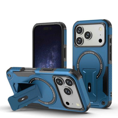 For iPhone 17 Pro Armor Magsafe Holder PC Hybrid TPU Phone Case(Dark Blue) - iPhone 17 Pro Cases by buy2fix | Online Shopping UK | buy2fix