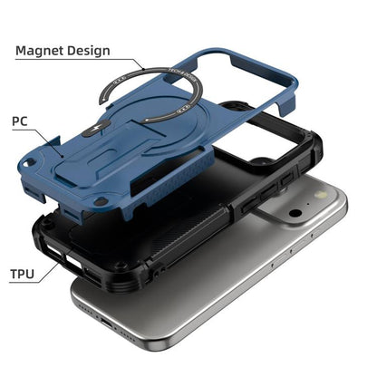 For iPhone 17 Pro Armor Magsafe Holder PC Hybrid TPU Phone Case(Dark Blue) - iPhone 17 Pro Cases by buy2fix | Online Shopping UK | buy2fix