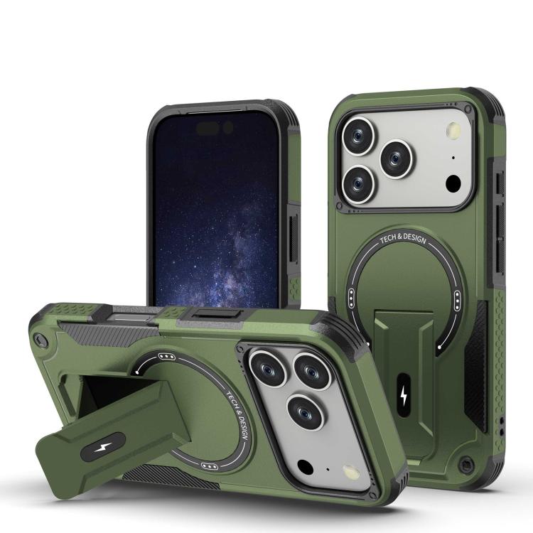 For iPhone 17 Pro Armor Magsafe Holder PC Hybrid TPU Phone Case(Army Green) - iPhone 17 Pro Cases by buy2fix | Online Shopping UK | buy2fix
