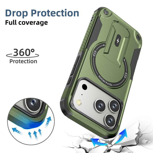 For iPhone 17 Pro Armor Magsafe Holder PC Hybrid TPU Phone Case(Army Green) - iPhone 17 Pro Cases by buy2fix | Online Shopping UK | buy2fix