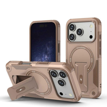 For iPhone 17 Pro Armor Magsafe Holder PC Hybrid TPU Phone Case(Desert Gold) - iPhone 17 Pro Cases by buy2fix | Online Shopping UK | buy2fix