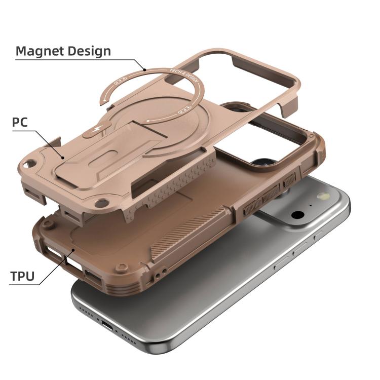 For iPhone 17 Pro Armor Magsafe Holder PC Hybrid TPU Phone Case(Desert Gold) - iPhone 17 Pro Cases by buy2fix | Online Shopping UK | buy2fix