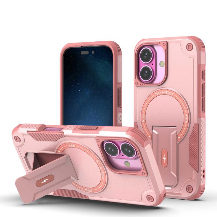 For iPhone 17 Armor Magsafe Holder PC Hybrid TPU Phone Case(Pink) - iPhone 17 Cases by buy2fix | Online Shopping UK | buy2fix