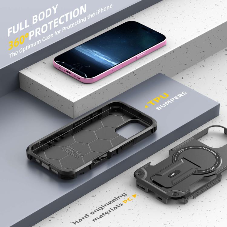 For iPhone 17 Armor Magsafe Holder PC Hybrid TPU Phone Case(Black) - iPhone 17 Cases by buy2fix | Online Shopping UK | buy2fix