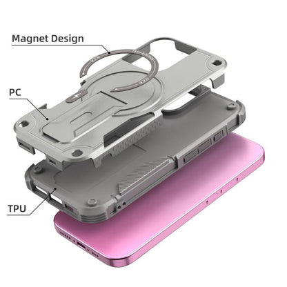 For iPhone 17 Armor Magsafe Holder PC Hybrid TPU Phone Case(Grey) - iPhone 17 Cases by buy2fix | Online Shopping UK | buy2fix