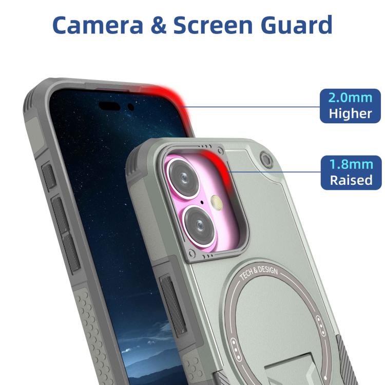 For iPhone 17 Armor Magsafe Holder PC Hybrid TPU Phone Case(Grey) - iPhone 17 Cases by buy2fix | Online Shopping UK | buy2fix