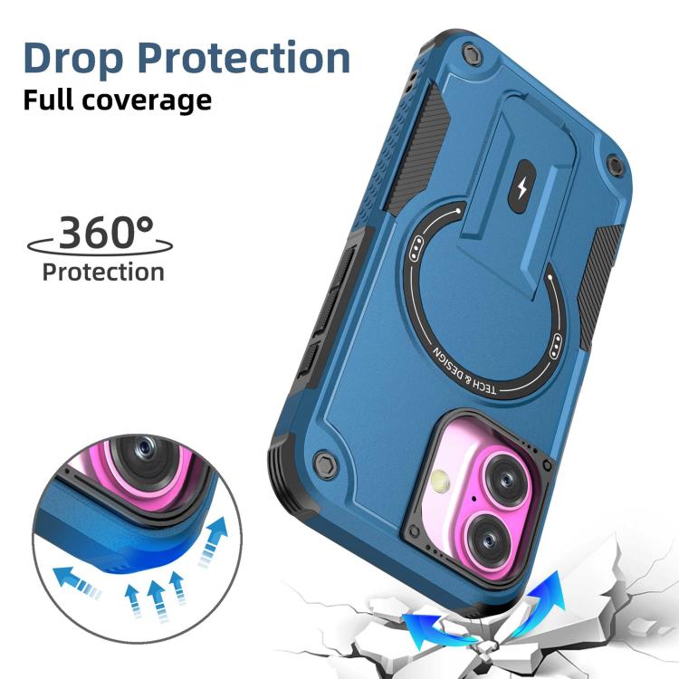 For iPhone 17 Armor Magsafe Holder PC Hybrid TPU Phone Case(Dark Blue) - iPhone 17 Cases by buy2fix | Online Shopping UK | buy2fix