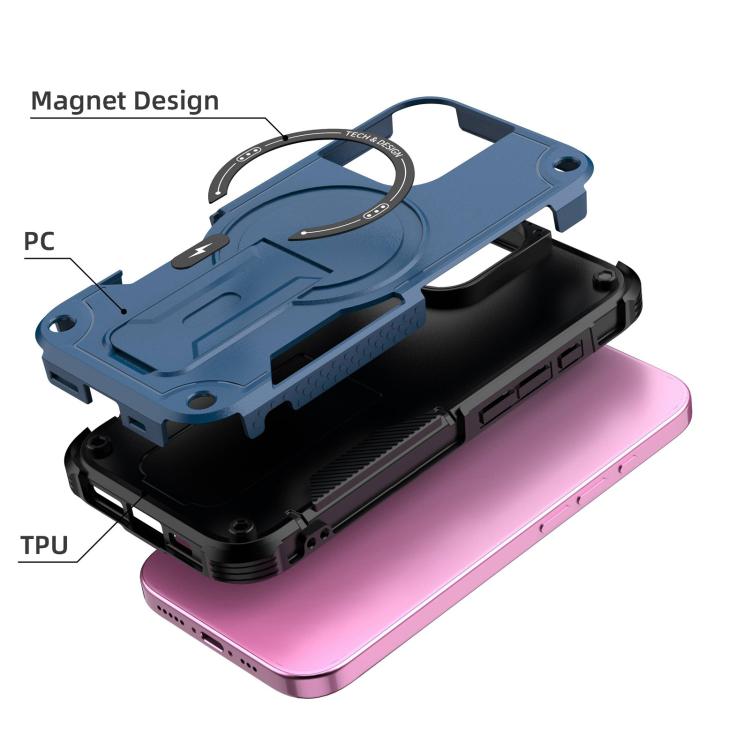 For iPhone 17 Armor Magsafe Holder PC Hybrid TPU Phone Case(Dark Blue) - iPhone 17 Cases by buy2fix | Online Shopping UK | buy2fix
