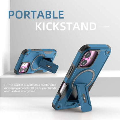 For iPhone 17 Armor Magsafe Holder PC Hybrid TPU Phone Case(Dark Blue) - iPhone 17 Cases by buy2fix | Online Shopping UK | buy2fix